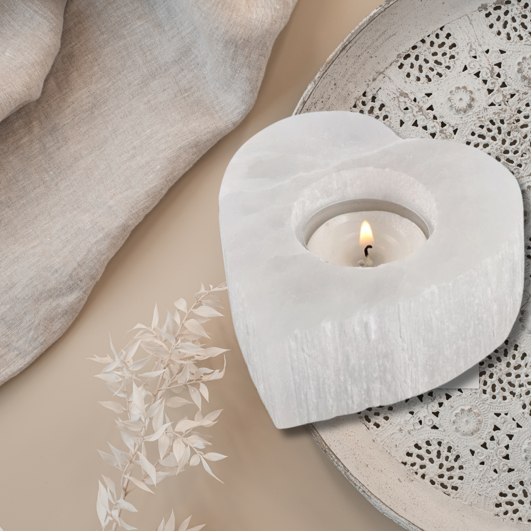 Heart Tealight Holder - Selenite