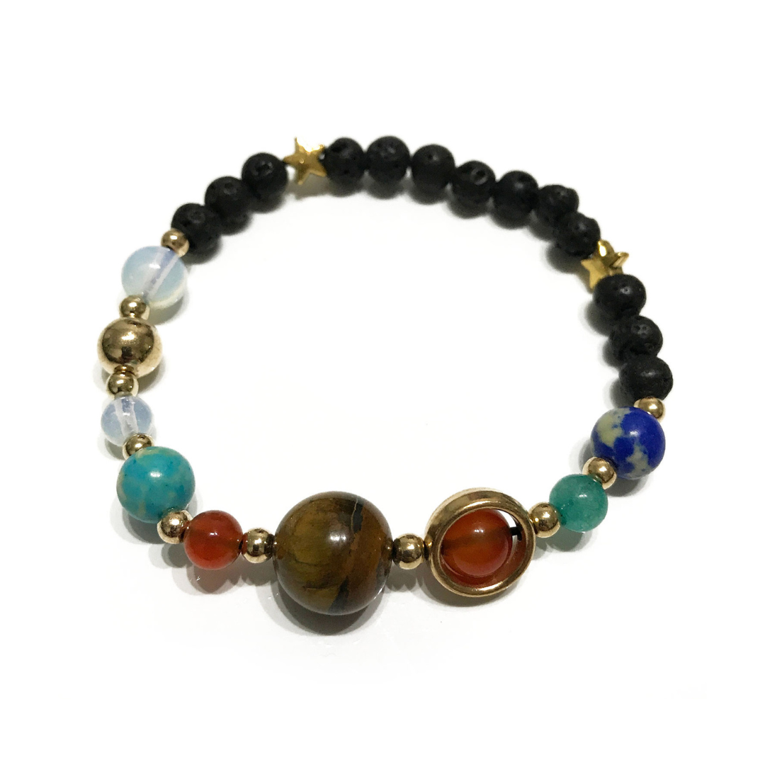 Lava Stone Bracelet - Gold Solar System