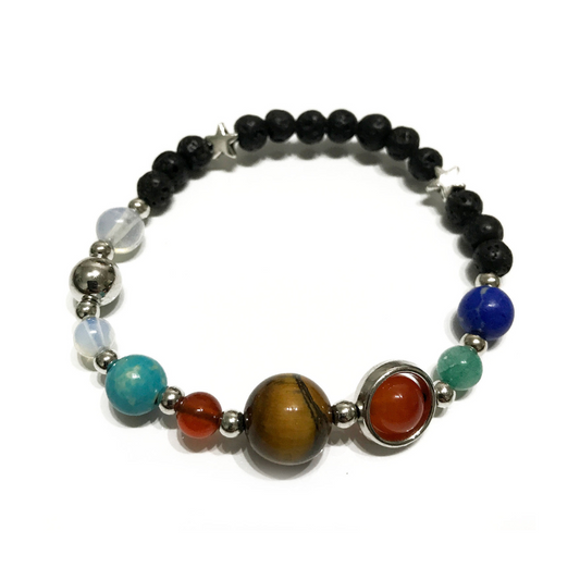 Lava Stone Bracelet - Silver Solar System