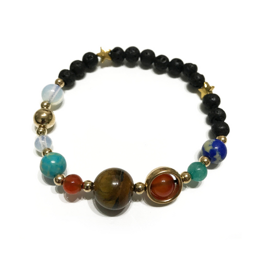 Lava Stone Bracelet - Gold Solar System