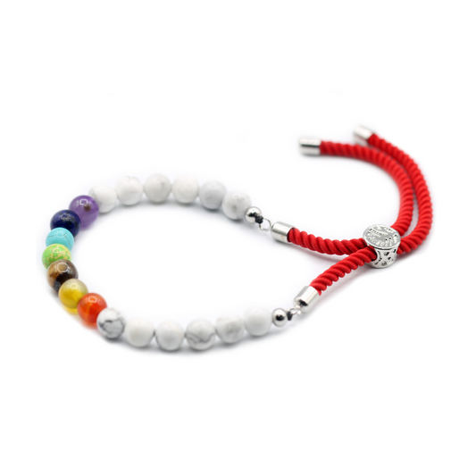 925 Silver Plated Gemstone Royal Red String Bracelet - White Howlite Chakra