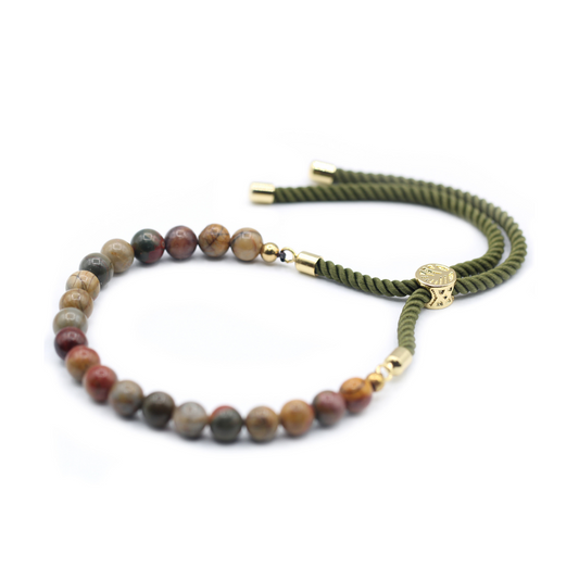 18K Gold Plated Gemstone Moss String Bracelet - Picasso Jasper