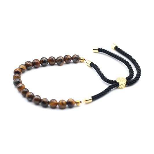 18K Gold Plated Gemstone Black String Bracelet - Tiger Eye