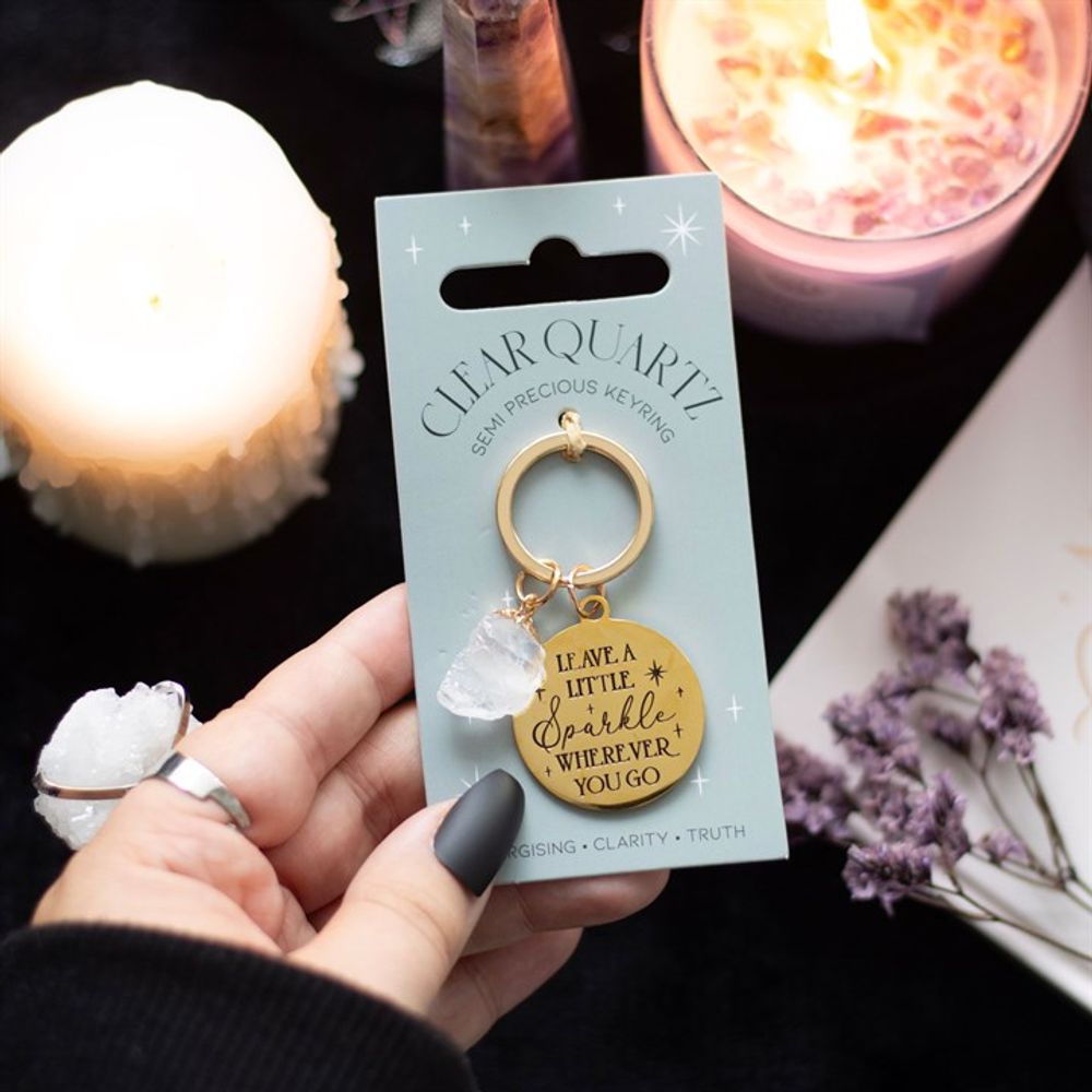 "Leave a Little Sparkle" - Clear Quartz Crystal Keyring